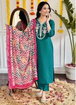 Viscose Chanderi Firozi Festival Wear Embroidery Work Readymade Suit